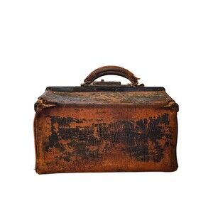 1800s Vintage Antique Genuine Leather Pig Skin Doctors Bag